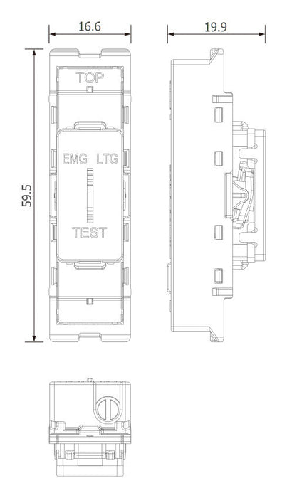 BG GridLite MAB12EL 20A 16AX SP 2-Way Key Switch Module "EMG LTG TEST" - Antique Brass