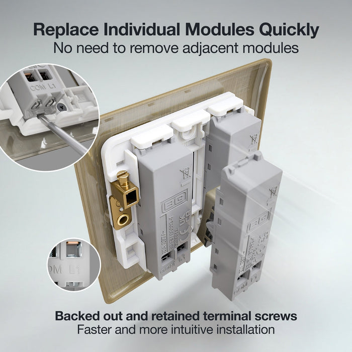 BG GridLite MAB14 20A 1-Way Retractive Switch Module - Antique Brass