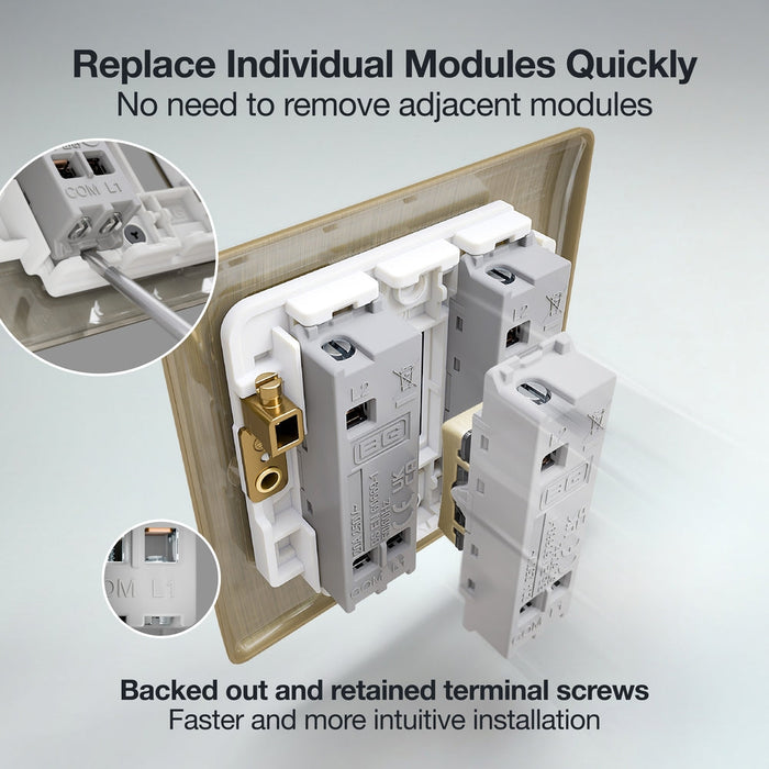 BG GridLite MAB142C 20A SP 2-Way Retractive (Centre Off) Switch Module - Antique Brass