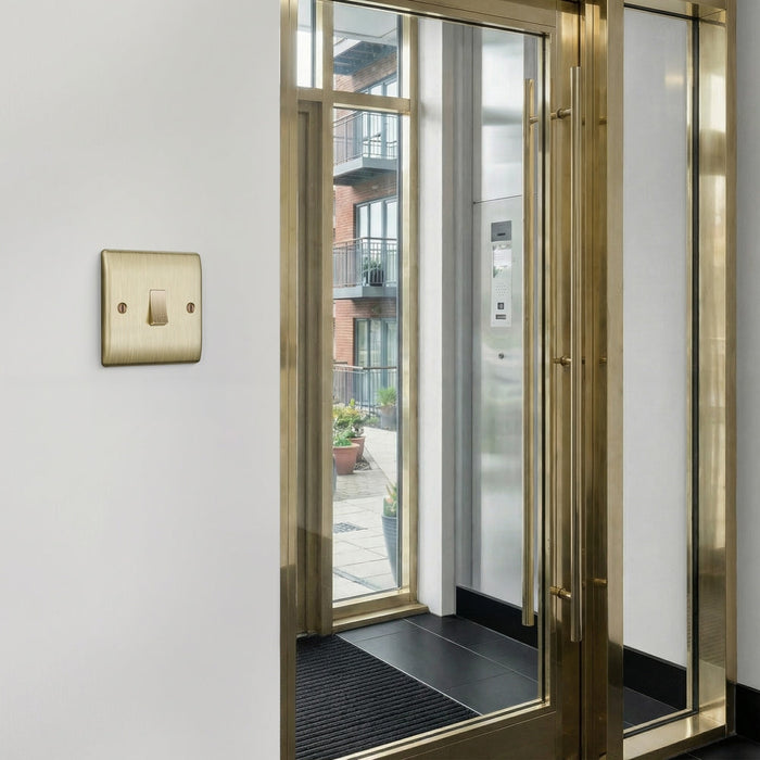 BG GridLite MAB14BELL 20A 1-Way Retractive Switch Module "Bell Symbol" - Antique Brass