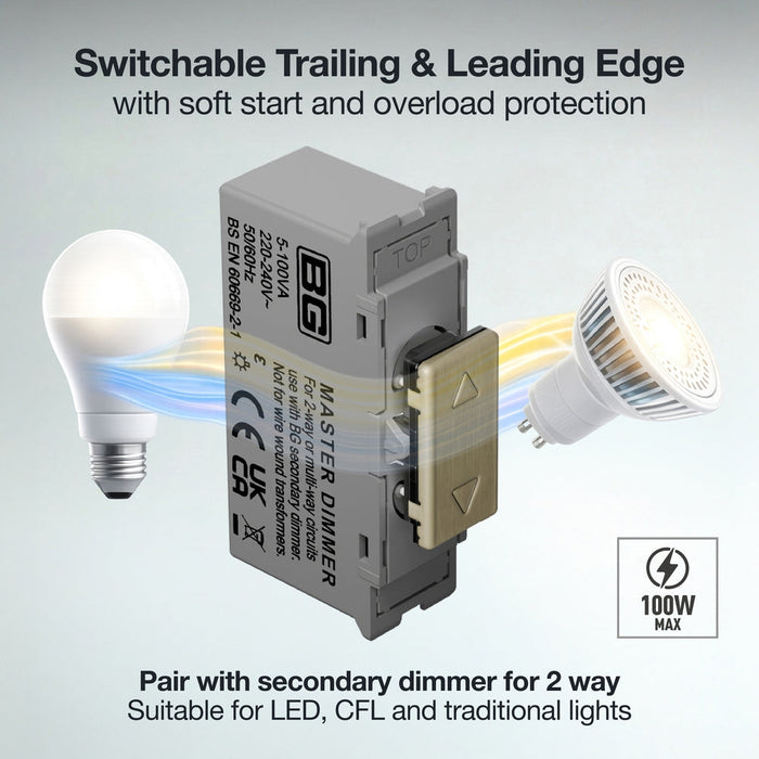 BG GridLite MABTDM 100W Master Touch LED Dimmer Module - Antique Brass