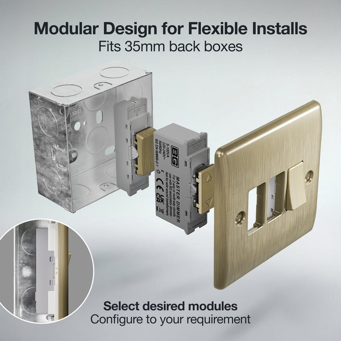 BG GridLite MABTDM 100W Master Touch LED Dimmer Module - Antique Brass