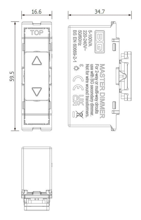 BG GridLite MABTDM 100W Master Touch LED Dimmer Module - Antique Brass