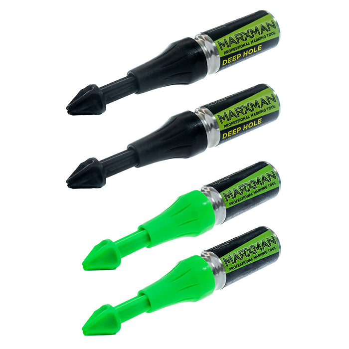 Marxman Professional 2x Standard Green Lid & 2x Deep Hole Black Lid Marking Tool Kit