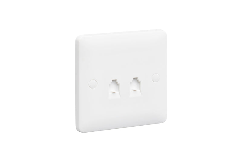 MK Base MB418WHI White Moulded 1G Double RJ11 Telephone Socket - westbasedirect.com