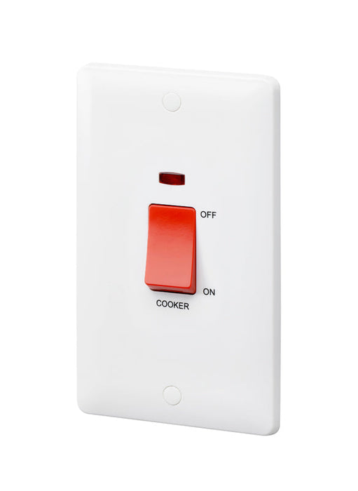MK Base MB5215NCWHI White Moulded 45A 2G DP Switch + Neon marked Cooker (Large) - westbasedirect.com