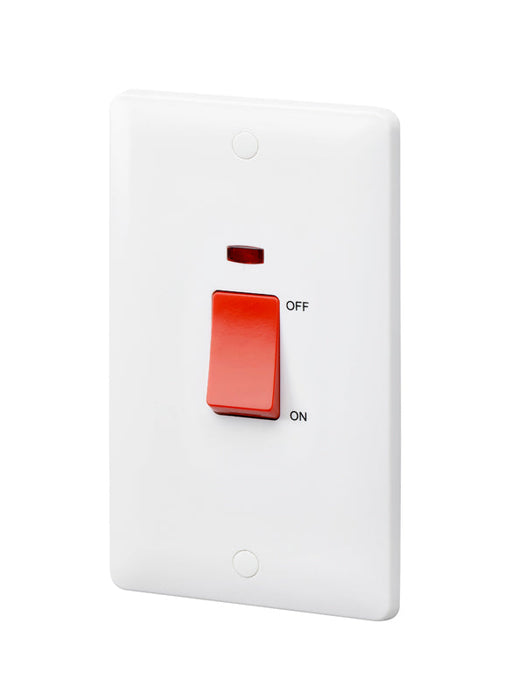 MK Base MB5215NWHI White Moulded 45A 2G DP Switch + Neon (Large) - westbasedirect.com