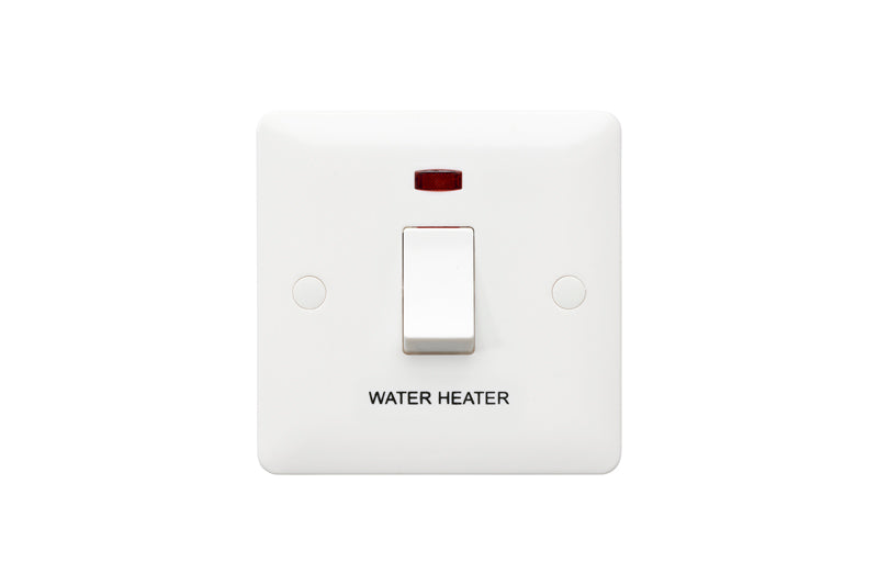 MK Base MB8423WHWHI White Moulded 20AX 1G DP Switch + Neon marked Water Heater - westbasedirect.com