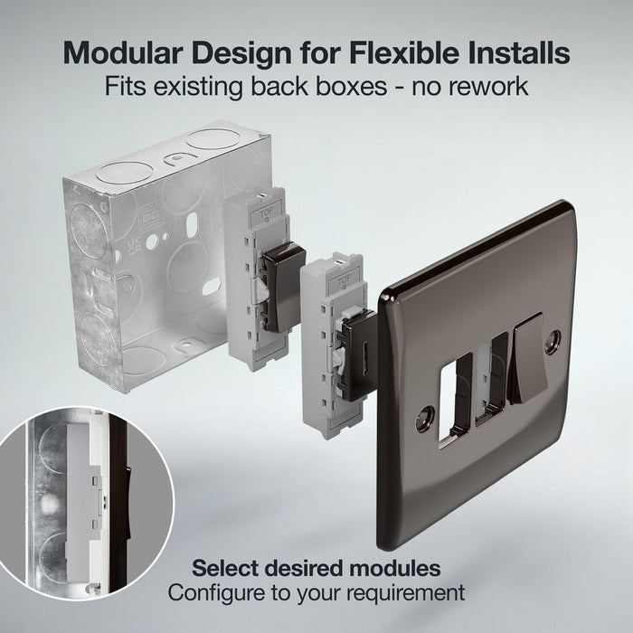 BG GridLite MBN12C 20A SP 2-Way (Centre Off) Switch Module - Black Nickel