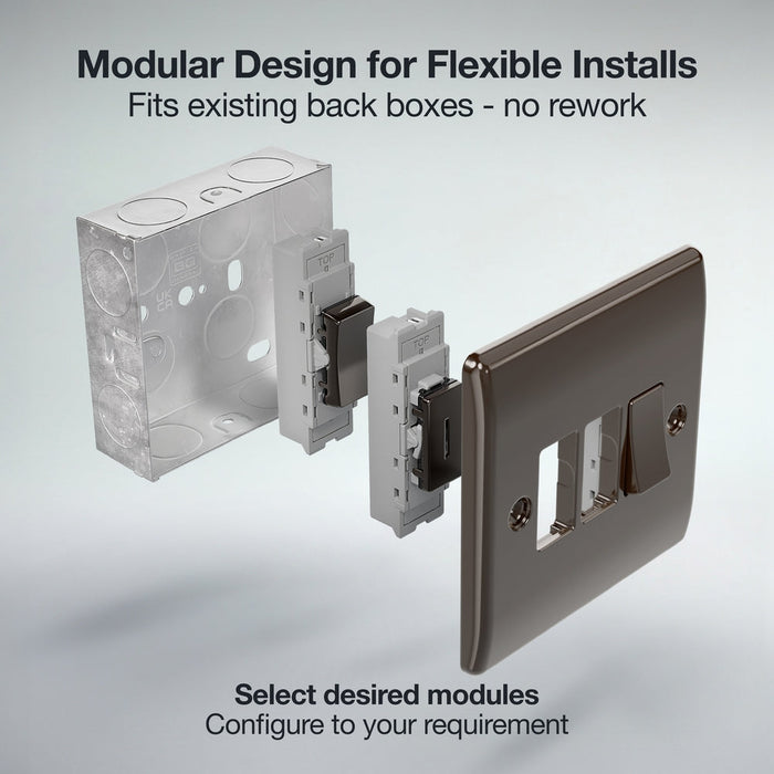 BG GridLite MBN142C 20A SP 2-Way Retractive (Centre Off) Switch Module - Black Nickel