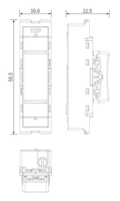 BG GridLite MBN142C 20A SP 2-Way Retractive (Centre Off) Switch Module - Black Nickel