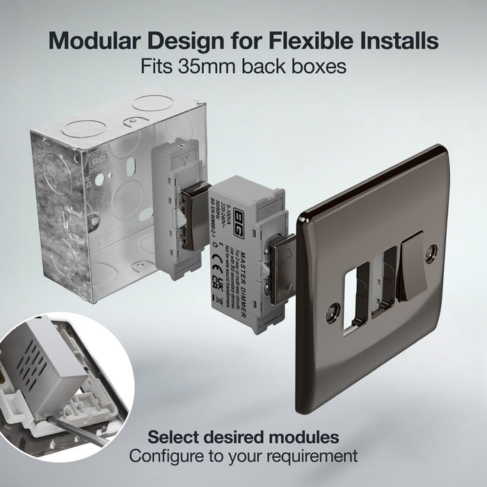 BG GridLite MBNTDM 100W Master Touch LED Dimmer Module - Black Nickel