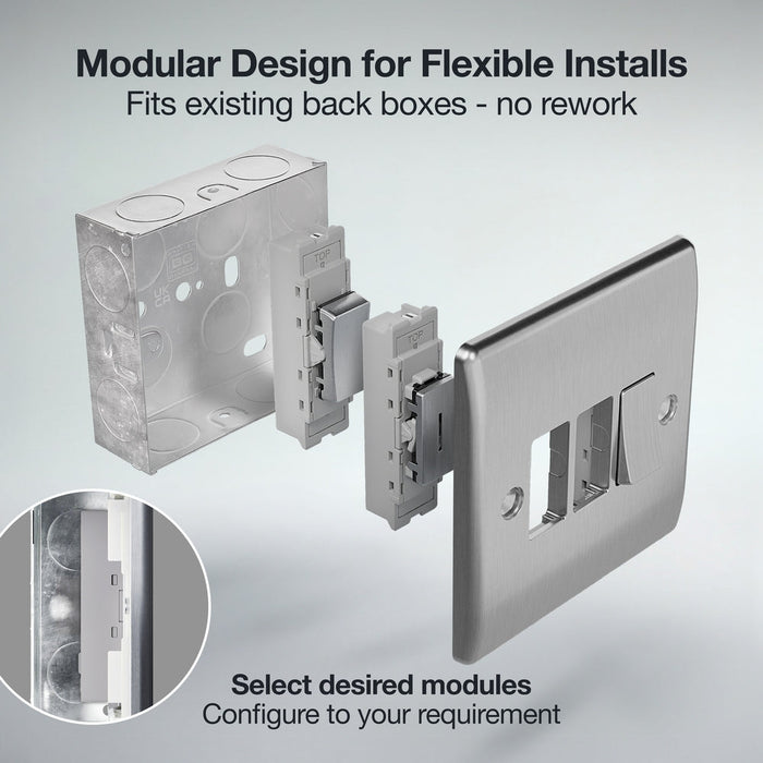 BG GridLite MBS12EL 20A 16AX SP 2-Way Key Switch Module "EMG LTG TEST" - Brushed Steel