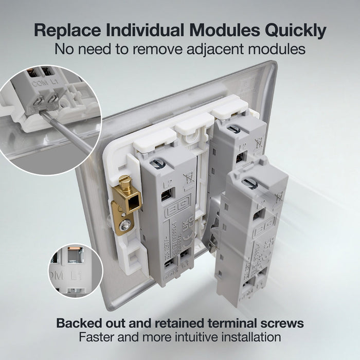 BG GridLite MBS142 20A 2-Way Retractive Switch Module - Brushed Steel