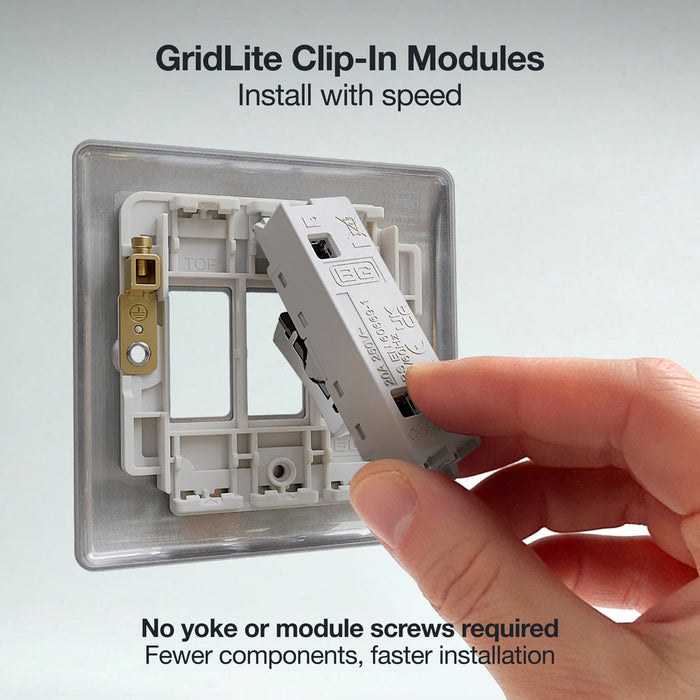 BG GridLite MBS142C 20A SP 2-Way Retractive (Centre Off) Switch Module - Brushed Steel
