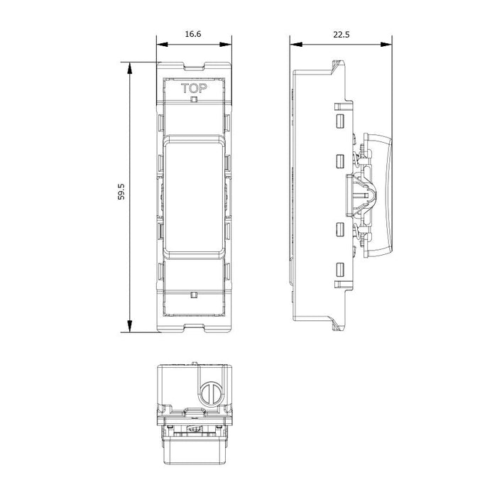 BG GridLite MBS142C 20A SP 2-Way Retractive (Centre Off) Switch Module - Brushed Steel