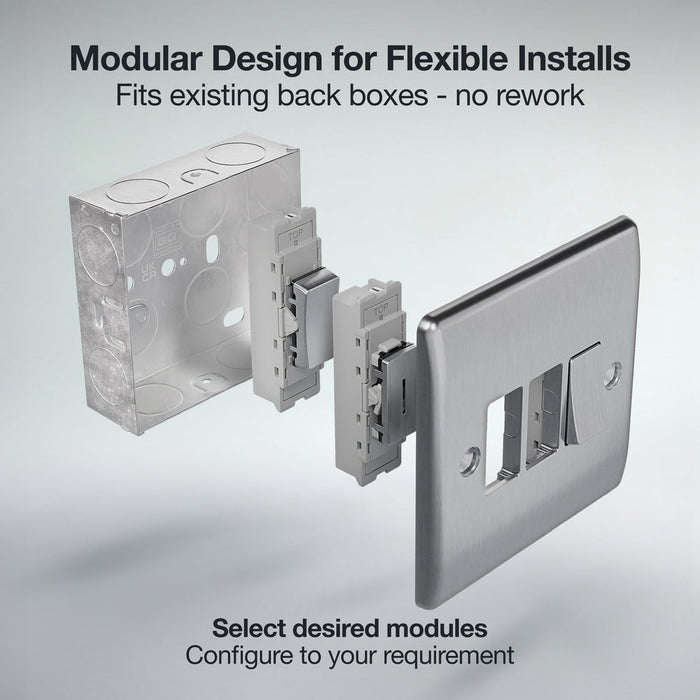 BG GridLite MBS142PR 20A 2-Way Retractive Switch Module "PRESS" - Brushed Steel