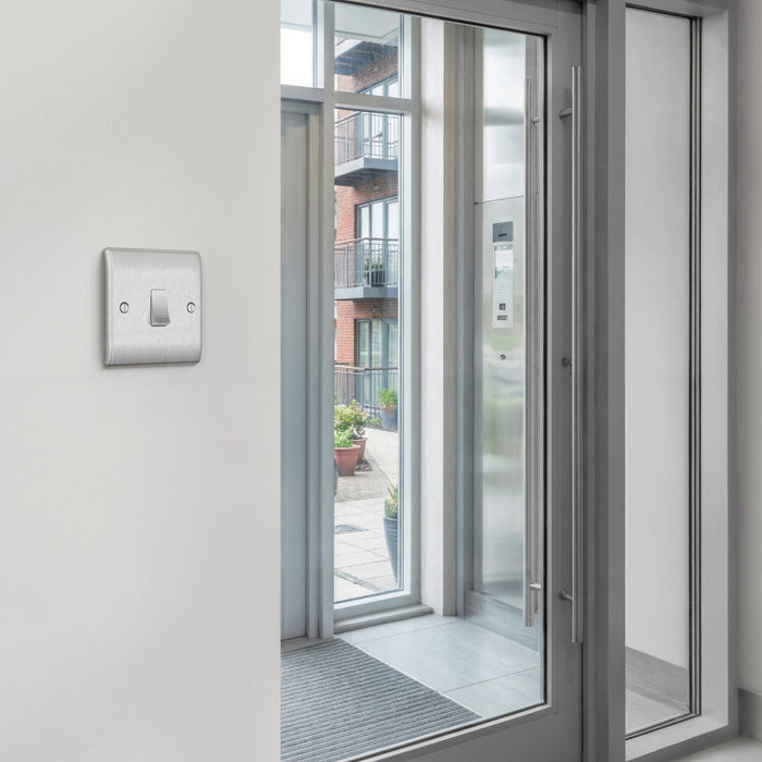 BG GridLite MBS142PR 20A 2-Way Retractive Switch Module "PRESS" - Brushed Steel