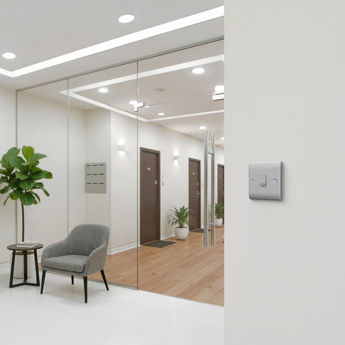 BG GridLite MBS14BELL 20A 1-Way Retractive Switch Module "Bell Symbol" - Brushed Steel