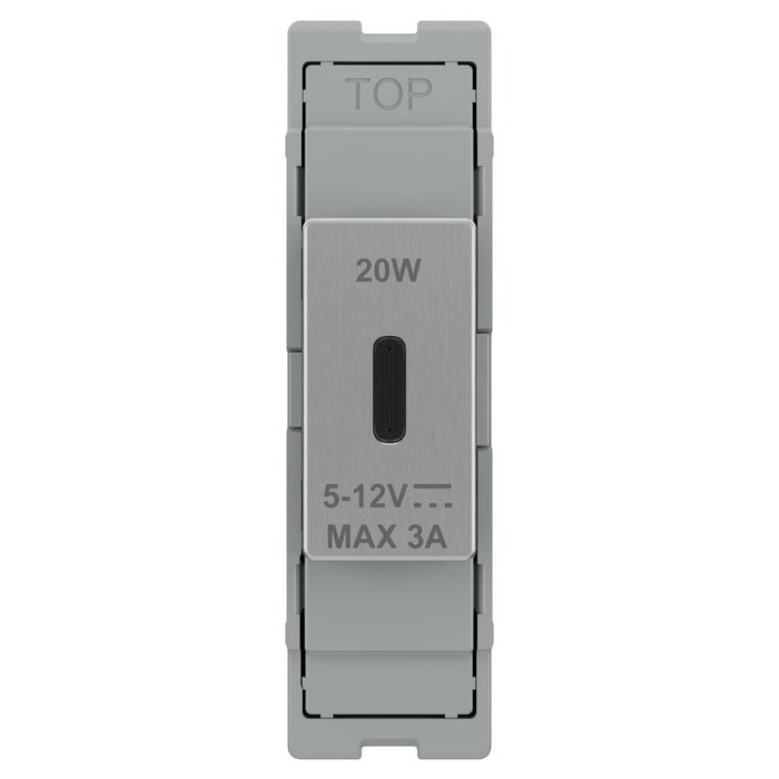 BG GridLite MBSUSBC20G 20W USB-C Module - Brushed Steel