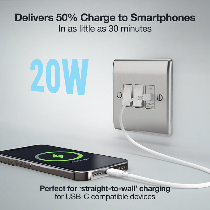 BG GridLite MBSUSBC20G 20W USB-C Module - Brushed Steel