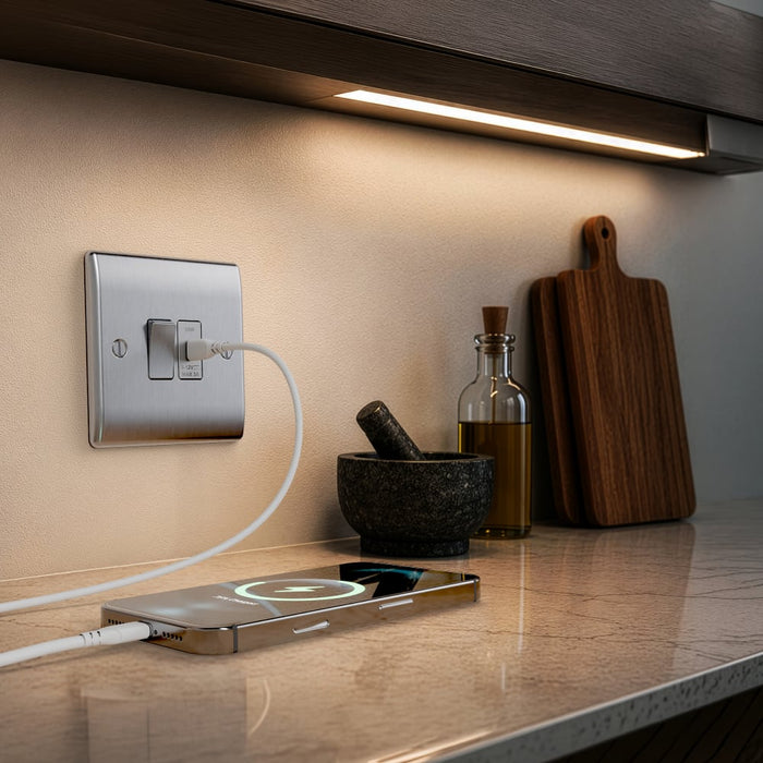 BG GridLite MBSUSBC20G 20W USB-C Module - Brushed Steel