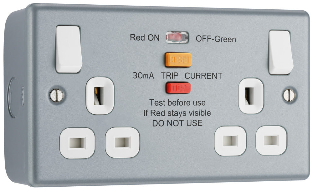 BG MC522ARCD Metal Clad 13A 2G SP Type A RCD Protection Switched Socket - westbasedirect.com