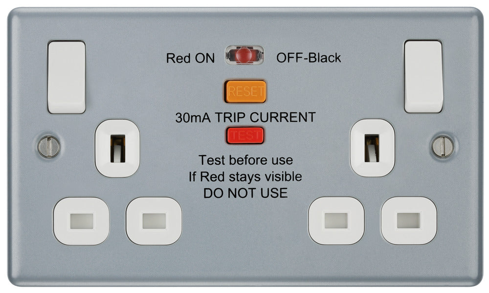 BG MC522ARCD Metal Clad 13A 2G SP Type A RCD Protection Switched Socket - westbasedirect.com