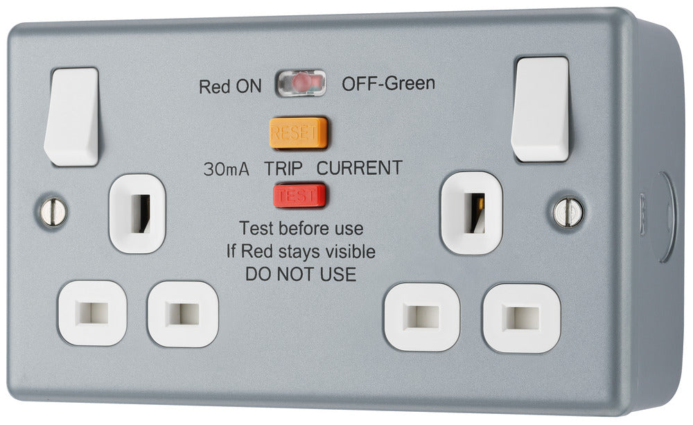 BG MC522ARCD Metal Clad 13A 2G SP Type A RCD Protection Switched Socket - westbasedirect.com