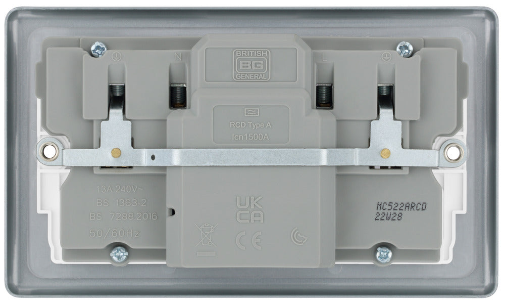 BG MC522ARCD Metal Clad 13A 2G SP Type A RCD Protection Switched Socket - westbasedirect.com