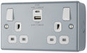 BG MC522UAC22 Metal Clad 13A Double Switched Power Socket + USB A+C (22W) - westbasedirect.com