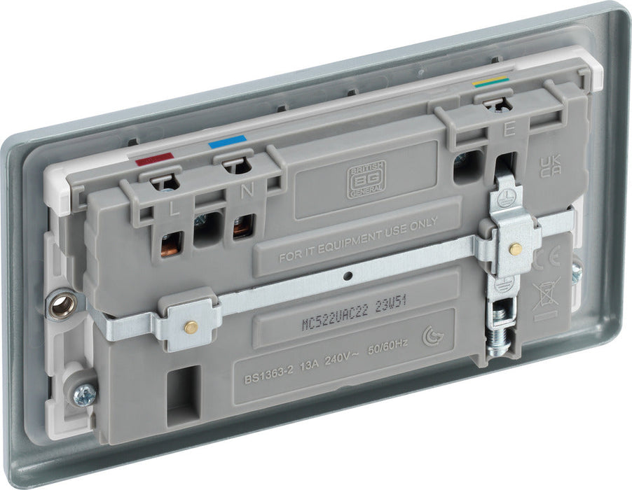 BG MC522UAC22 Metal Clad 13A Double Switched Power Socket + USB A+C (22W) - westbasedirect.com