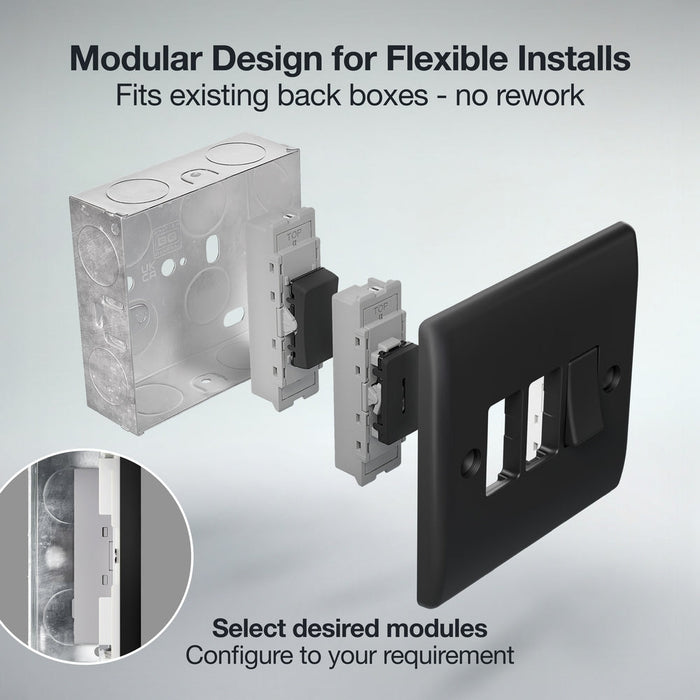 BG GridLite MFB12EL 20A 16AX SP 2-Way Key Switch Module "EMG LTG TEST" - Matt Black