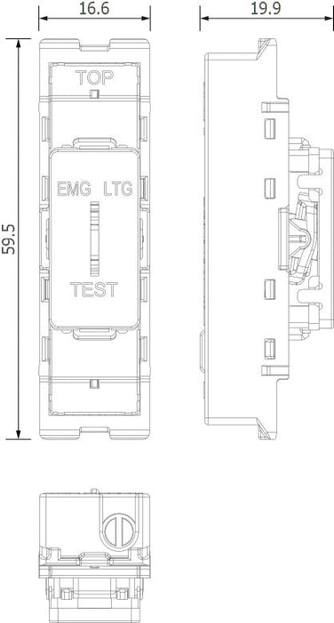 BG GridLite MFB12EL 20A 16AX SP 2-Way Key Switch Module "EMG LTG TEST" - Matt Black
