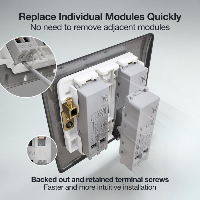 BG GridLite MFB14 20A 1-Way Retractive Switch Module - Matt Black