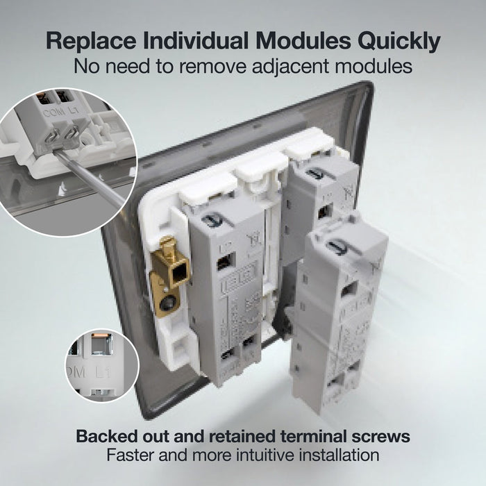 BG GridLite MFB142PR 20A 2-Way Retractive Switch Module "PRESS" - Matt Black