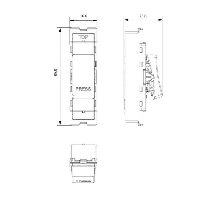 BG GridLite MFB14PR 20A 1-Way Retractive Switch Module "PRESS" - Matt Black