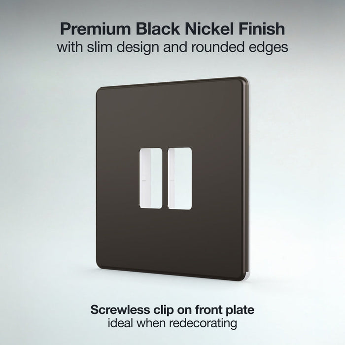 BG GridLite MFBN2 Flatplate Screwless 2G Grid Front Plate - Black Nickel