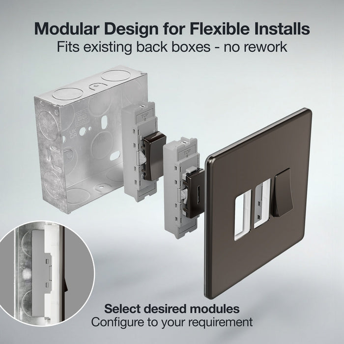 BG GridLite MFBN2 Flatplate Screwless 2G Grid Front Plate - Black Nickel