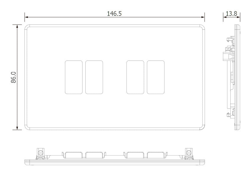 BG GridLite MFBN4 Flatplate Screwless 4G Grid Front Plate - Black Nickel