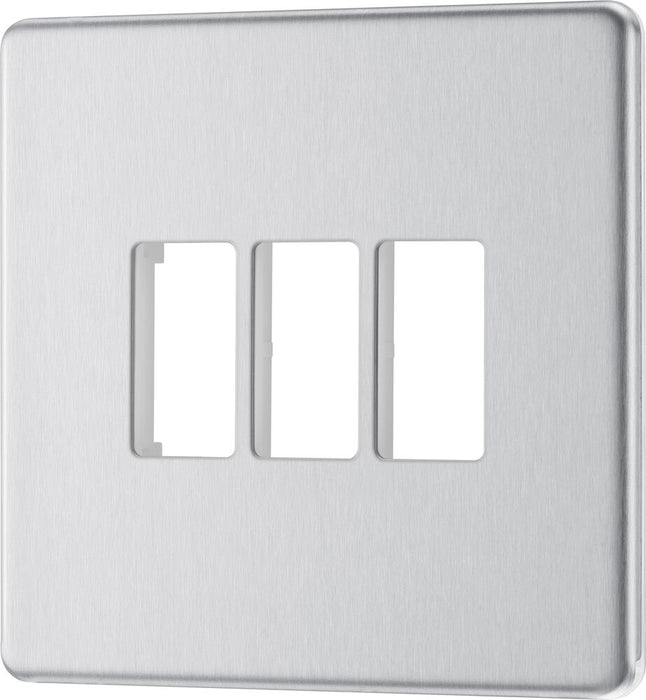 BG GridLite MFBS3 Flatplate Screwless 3G Grid Front Plate - Brushed Steel