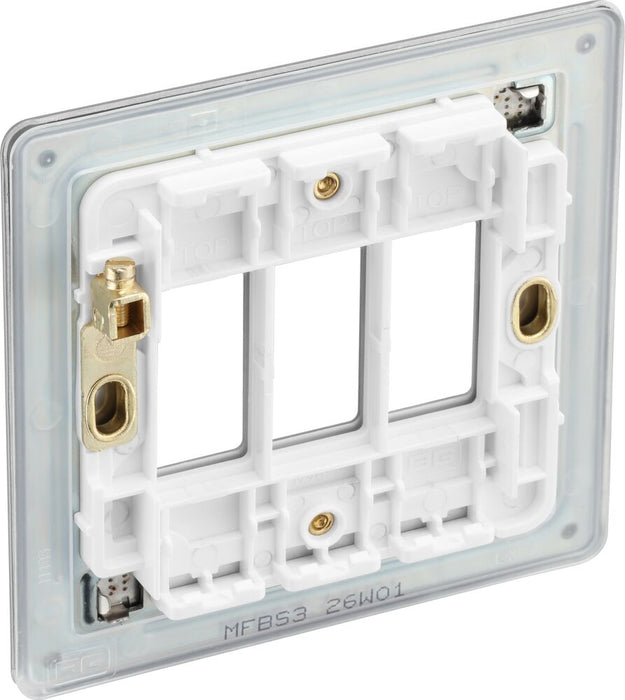 BG GridLite MFBS3 Flatplate Screwless 3G Grid Front Plate - Brushed Steel