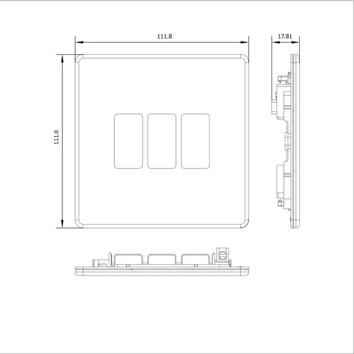 BG GridLite MFBS3 Flatplate Screwless 3G Grid Front Plate - Brushed Steel