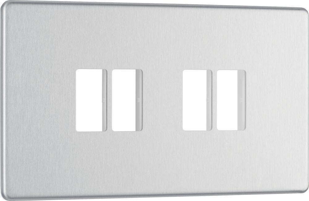 BG GridLite MFBS4 Flatplate Screwless 4G Grid Front Plate - Brushed Steel