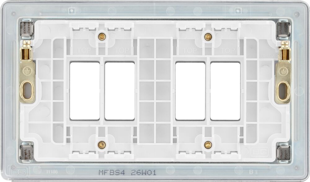 BG GridLite MFBS4 Flatplate Screwless 4G Grid Front Plate - Brushed Steel