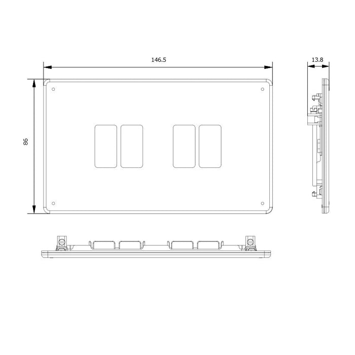 BG GridLite MFBS4 Flatplate Screwless 4G Grid Front Plate - Brushed Steel