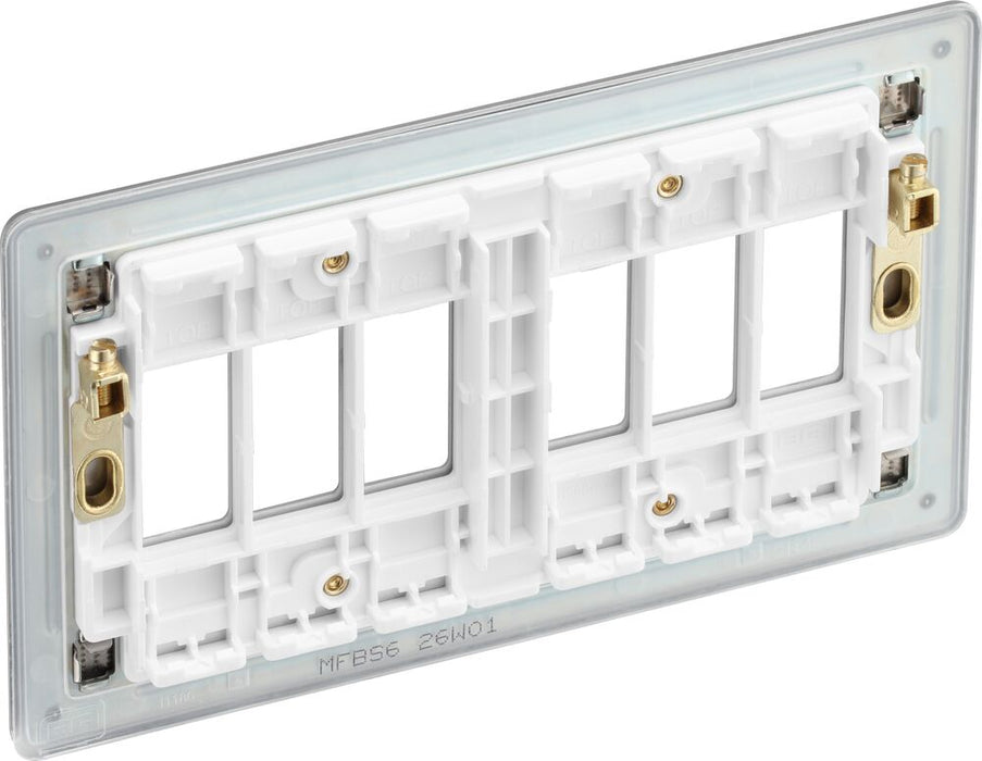 BG GridLite MFBS6 Flatplate Screwless 6G Grid Front Plate - Brushed Steel