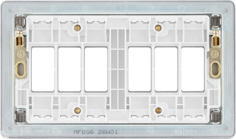 BG GridLite MFBS6 Flatplate Screwless 6G Grid Front Plate - Brushed Steel
