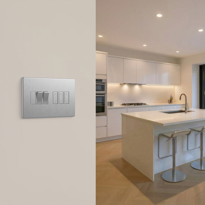 BG GridLite MFBS6 Flatplate Screwless 6G Grid Front Plate - Brushed Steel