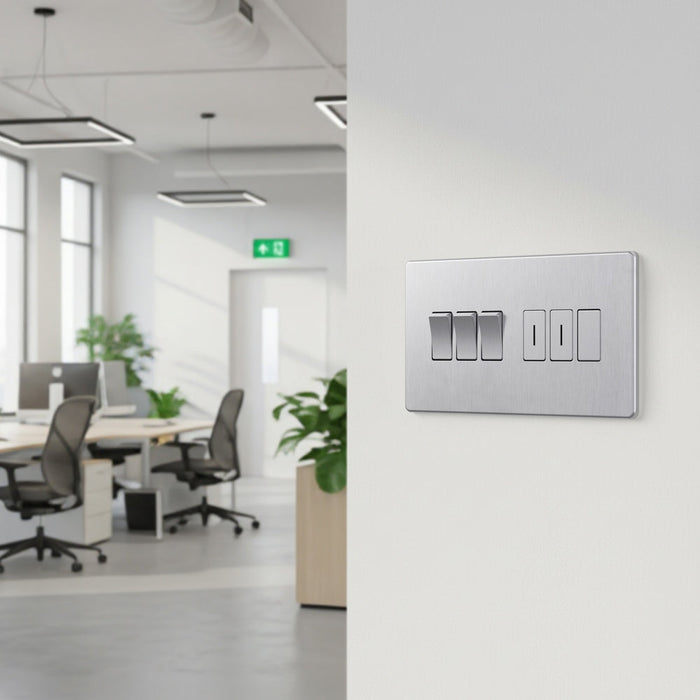 BG GridLite MFBS6 Flatplate Screwless 6G Grid Front Plate - Brushed Steel
